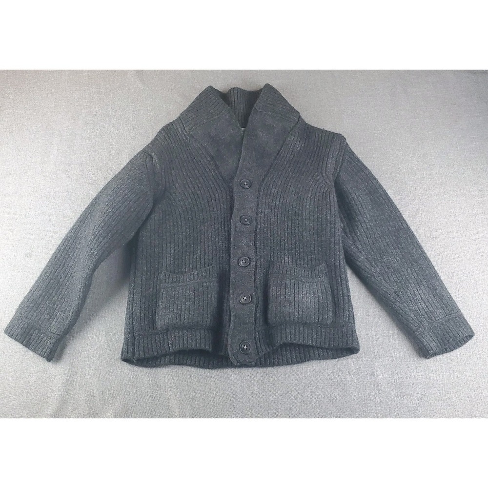 Aran Crafts Cardigan Girl XL Charcoral Merino Wool Sweater Heavyweight Knited